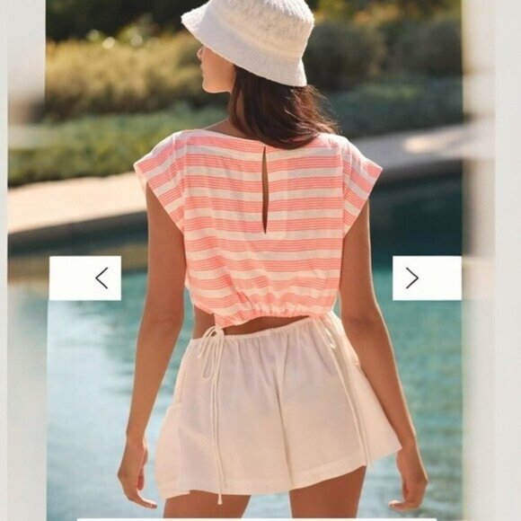 ANTHROPOLOGIE Cutout Neon Coral Striped Romper Size XL NEW  Beach Summercore - Picture 3 of 10